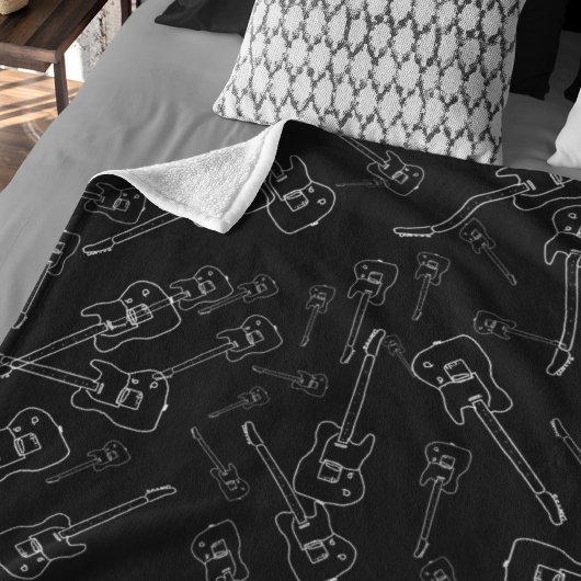 Gitaren allover Zwart Fleece Deken
