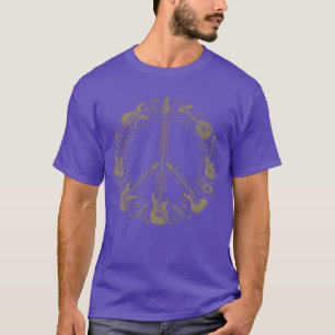 Gitaren die vredesteken vormen retro 70s thema vri t-shirt