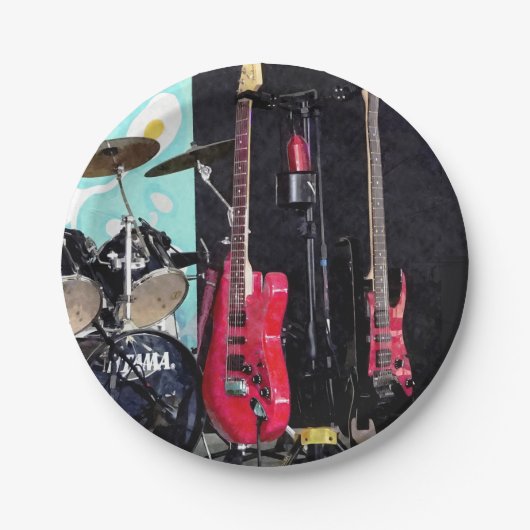 gitaren en trommels papieren bordje (Voorkant)