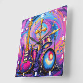 Gitaren Muziek Worship Cross Art Vierkante Klok (Hoek)