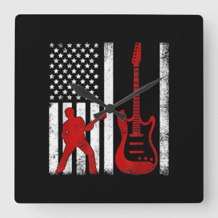 gitarist Amerikaanse Vlag Guitar Vierkante Klok
