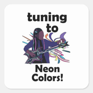 Gitarist die de stemming aanpast aan neonkleuren V Vierkante Sticker