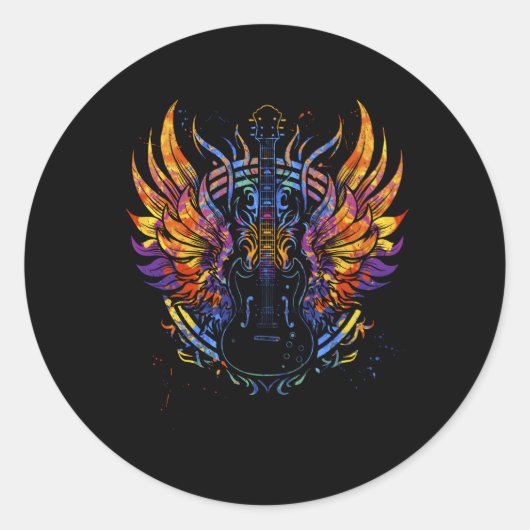 Gitarist Gitarist Kleurrijk Ronde Sticker (Voorkant)