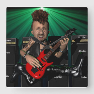 Gitarist in Flight Square Wandklok Vierkante Klok