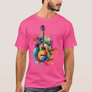 Gitarist Kleurrijke Splash Art Akoestische Gitaar T-shirt