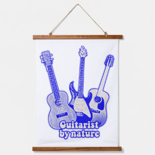 gitarist van natuur, retroblauwe gitaren hangend wandkleed