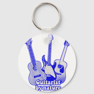 gitarist van natuur, retroblauwe gitaren sleutelhanger