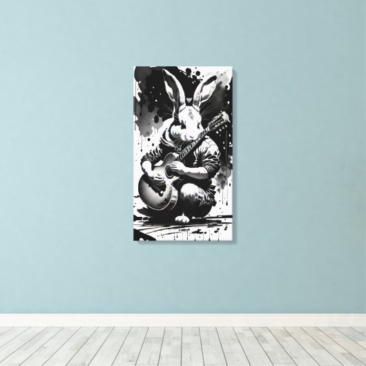 Gitarkonijn Canvas Afdruk (Insitu (Houten vloer))