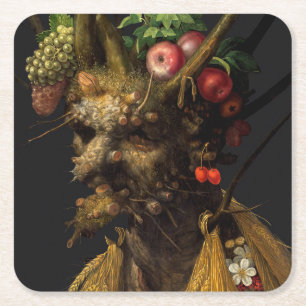 Giuseppe Arcimboldo - Vier seizoenen in één hoofd Vierkante Kartonnen Onderzetter