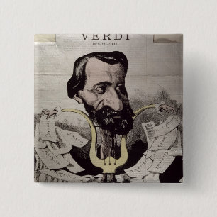 Giuseppe Verdi , karikatuur, 1860's Vierkante Button 5,1 Cm