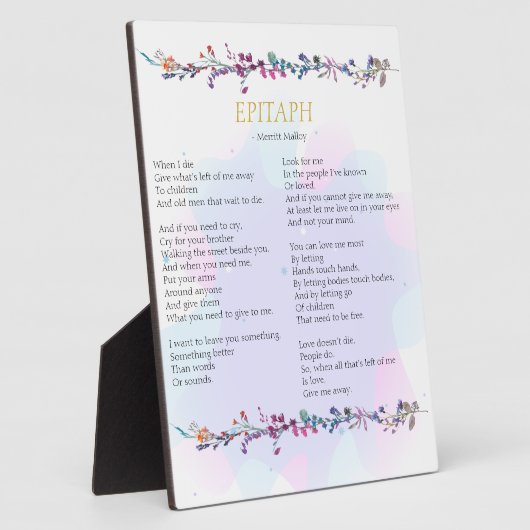 Give Me Away Epitaph Poem Tabletop Plaque (Côté)