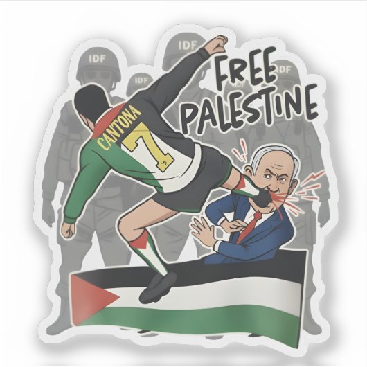 Give Netanyahu The Boot Free Palestine caricature  Sticker (Voorkant)