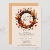 Give Thanks Autumn Wreath Thanksgiving Invitation Save The Date (Voorkant / Achterkant)