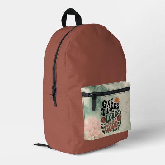 Give Thanks - Christian Backpack Bedrukte Rugzak (Achterkant Hoek Links)