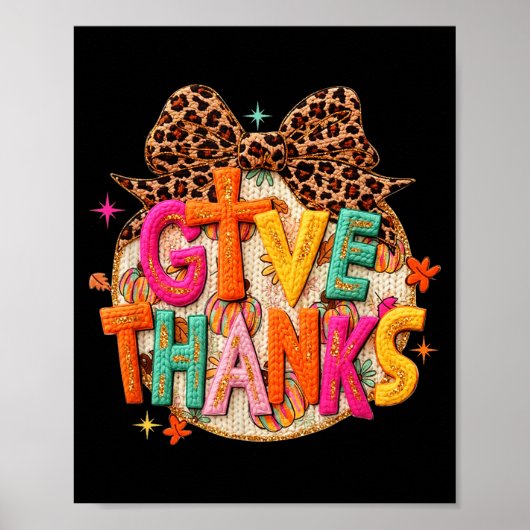 Give Thanks, Fall Leopard Coquette Bow, Preppy Tha Poster (Voorkant)