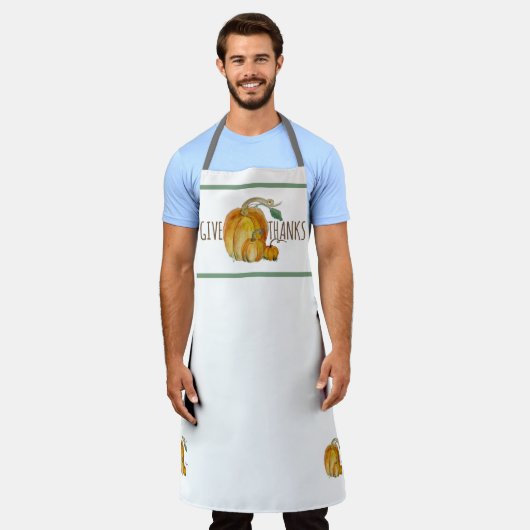 Give Thanks Pumpkin Harvest All-Over Print Apron Schort (Gedragen)