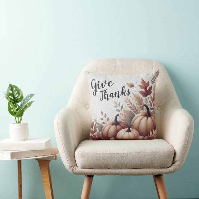 Give Thanks Pumpkin Throw Pillow - Customizable Kussen (Stoel)