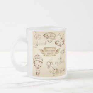 Givré Tasse en verre dépoli croquis aéronautique vintage