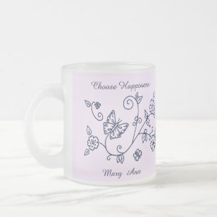 Givré Tasse Papillon Rose Verre Dépoli