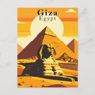 Giza Egypte Vintage Reizen Sfinx en Piramides Briefkaart