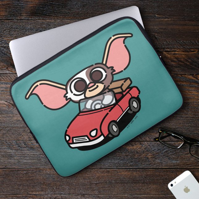 Gizmo | Cute Comic Driver Laptop Sleeve (Laptop sleeve on table)