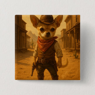 Gizmo the Cowboy - Chihuahua Western Duel Vierkante Button 5,1 Cm