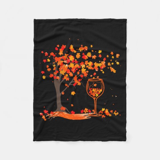 Gl Of Wine Maple Leaf Autumn Fall Funny Drink Wine Fleece Deken (Voorkant)