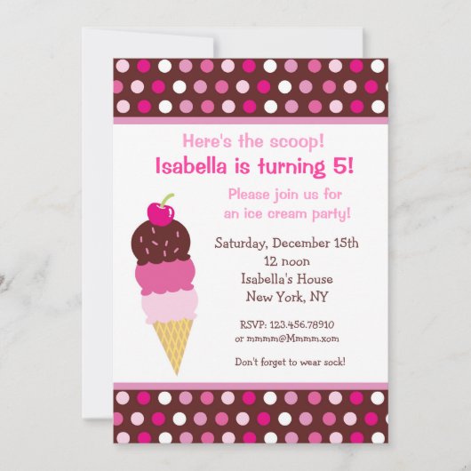 Glace Cream Party Birthday Invitations icecream (Devant)
