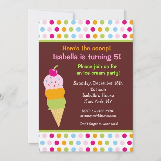 Glace Cream Party Birthday Invitations icecream (Devant)