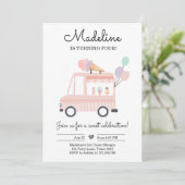 Glace Cream Truck anniversaire Invitation Ice Pink (Debout devant)