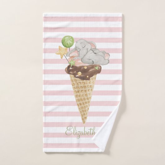 Glace Éléphant Bébé Rayures Roses (Serviette à main)