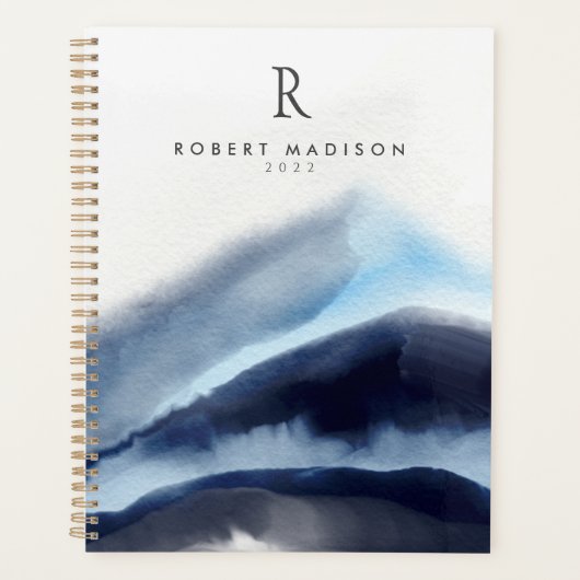 Glacial Waterverf Mountains Monogrammed schilderen Planner (Voorkant)