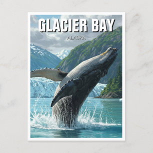 Glacier Bay Bultrug Whale Breaking Alaska Reizen Briefkaart