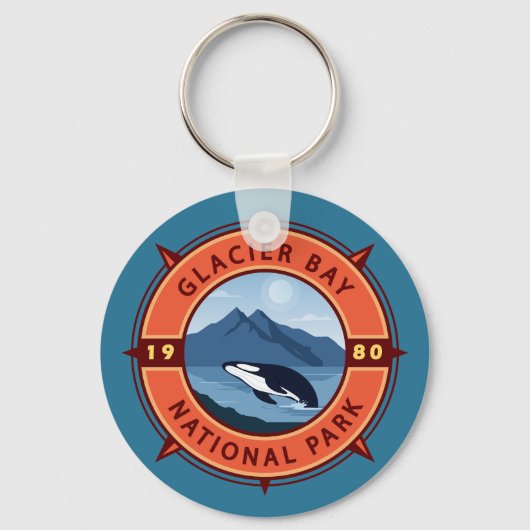 Glacier Bay National Park Orca Retro Compass Sleutelhanger (Voorkant)