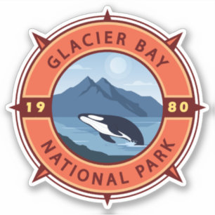 Glacier Bay National Park Orca Retro Compass Sticker