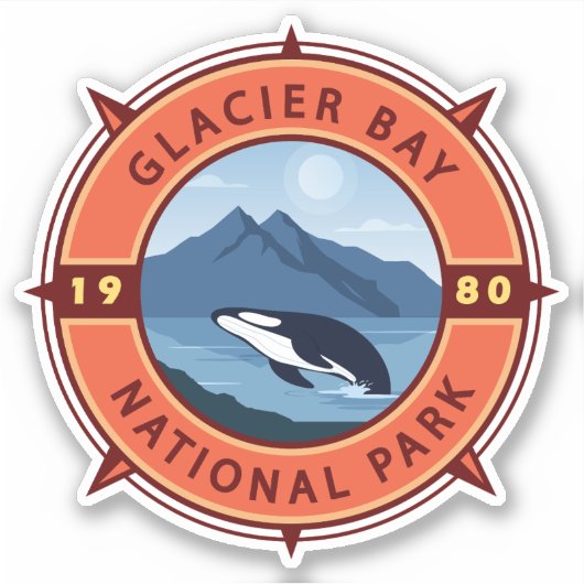 Glacier Bay National Park Orca Retro Compass Sticker (Voorkant)