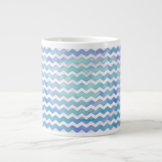 Glacier Blue Chevron Pattern Extra Grote Mok (Voorkant)