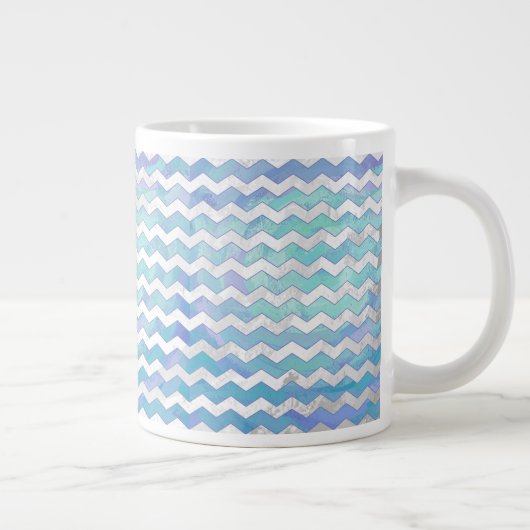 Glacier Blue Chevron Pattern Extra Grote Mok (Rechts)