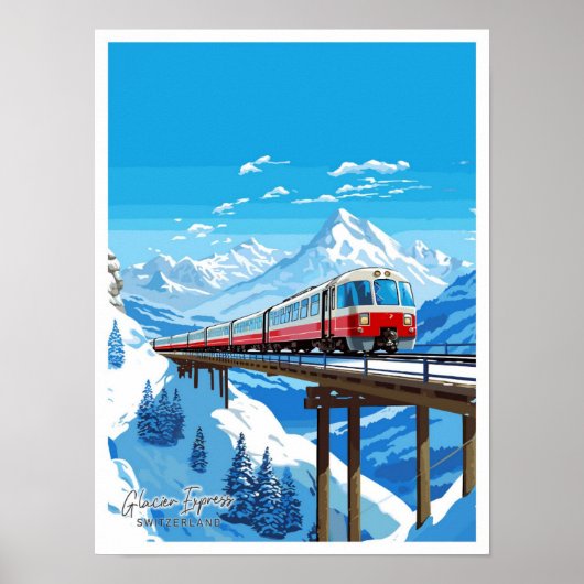 Glacier Express Zwitserland Reizen illustratie Poster (Voorkant)