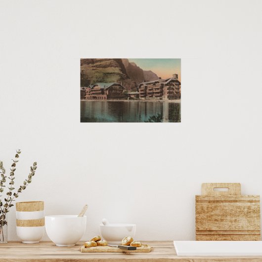 Glacier, MT - Uitzicht van het vele Glacier Hotel Poster (Keuken)