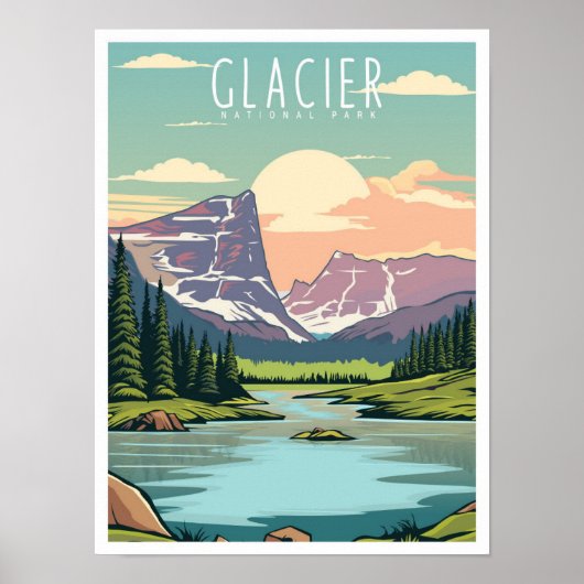 Glacier Nationaal Park Montana Vintage Reizen Poster (Voorkant)