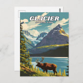 Glacier National Park illustratie retro Decoratief Briefkaart (Voorkant / Achterkant)