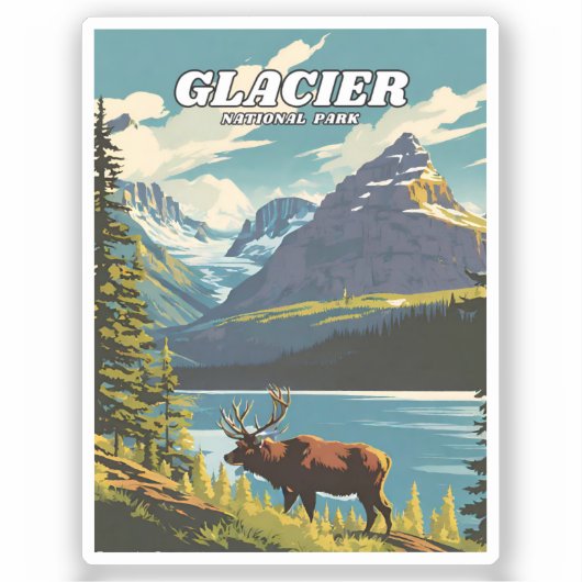 Glacier National Park illustratie retro Decoratief Sticker (Voorkant)