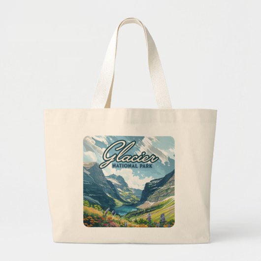 Glacier National Park Montana Lake Retro Grote Tote Bag (Voorkant)