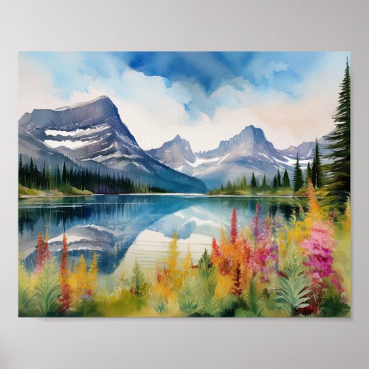Glacier National Park Montana Waterverf Poster (Voorkant)