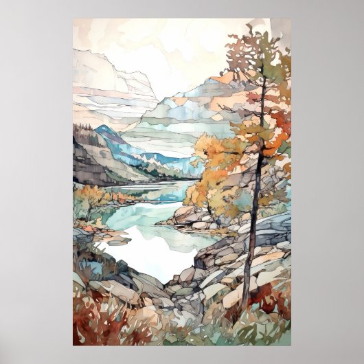 Glacier National Park Waterverf Poster (Voorkant)