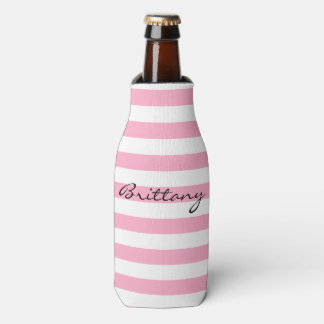 Glacière de bouteille rayé rose et blanc personnal
