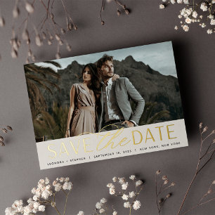 Glad Schrift Enkele Foto Save the Date Folie Uitnodiging