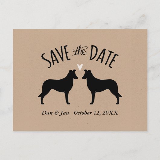 Gladde Collie Silhouetten Bruiloft Save the Date Aankondigingskaart (Voorkant)