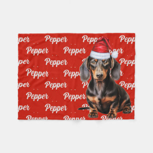 Gladde Dachshund Kerstman Hond Naam op maat Kerstm Fleece Deken